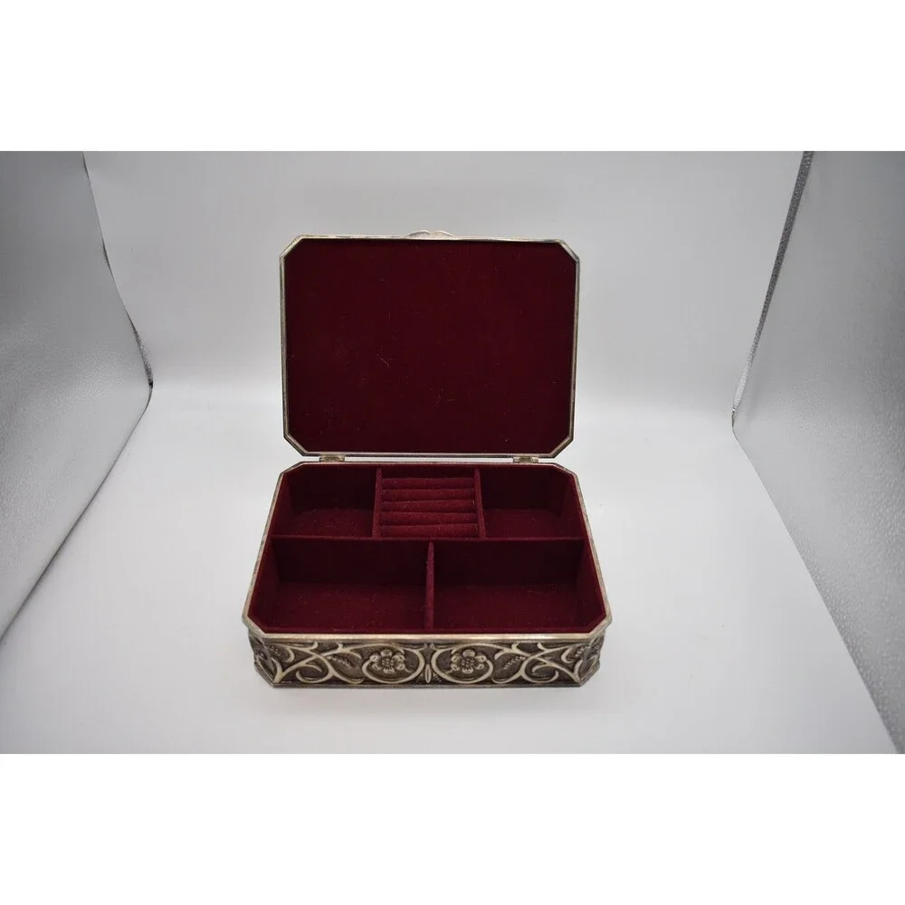 Vintage Godinger Silver Plate Floral Jewelry Trinket Box Art Nouveau 9.5”